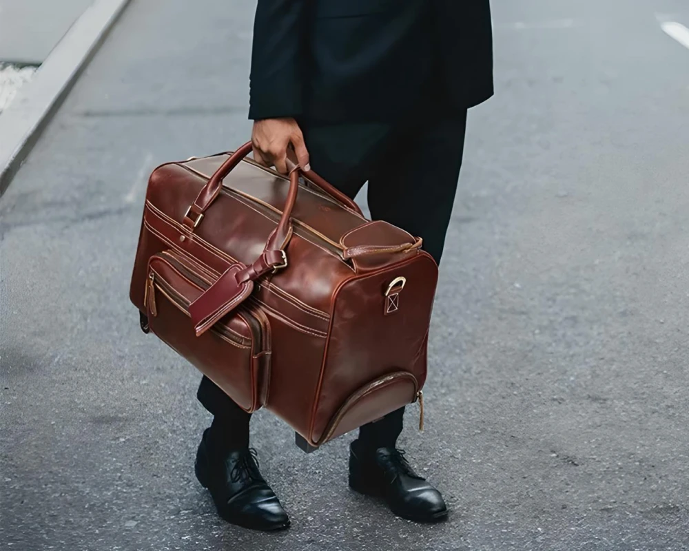 mens leather carry on duffel bags