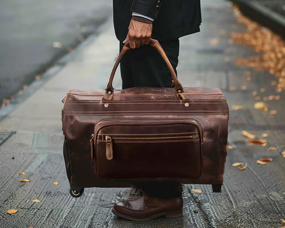 mens black leather carry on bag